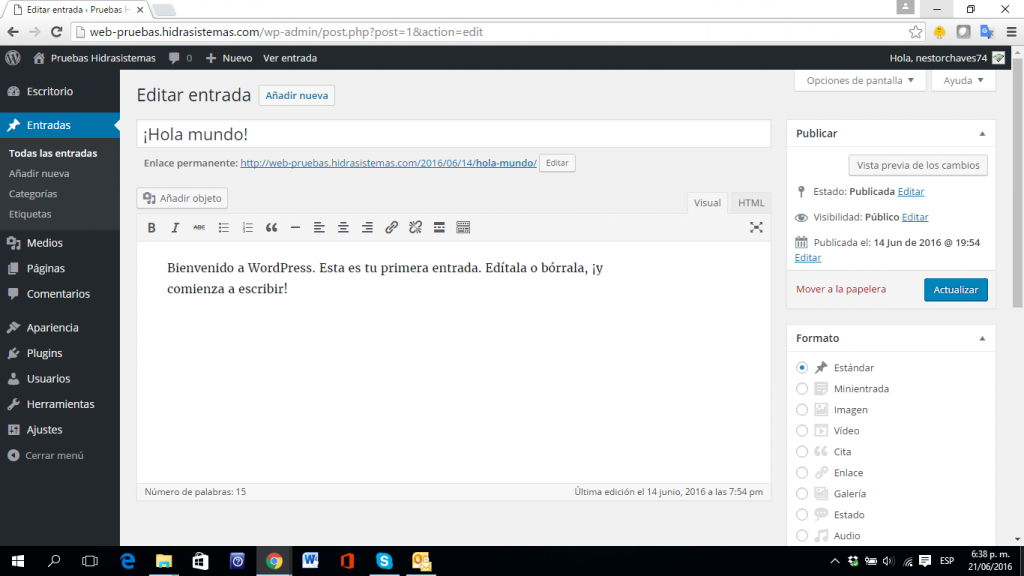 Editar entradas en WordPress