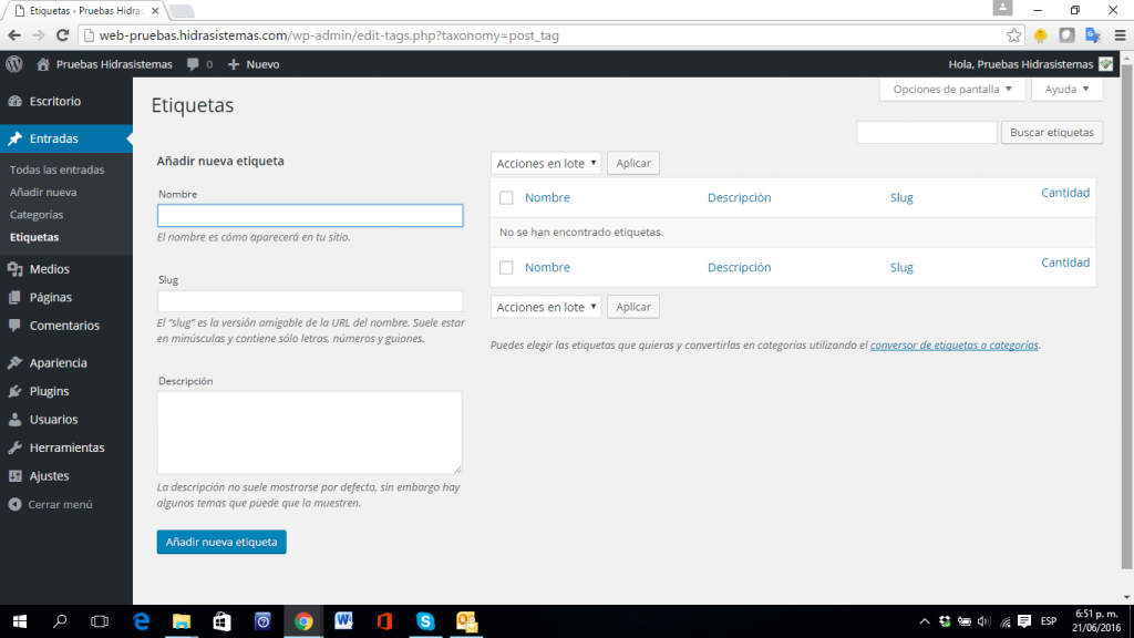 Etiquetas en WordPress